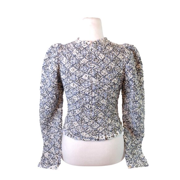 Alex of Bohemia Maisie Domino Smocked Top Size Small - Picture 2 of 6